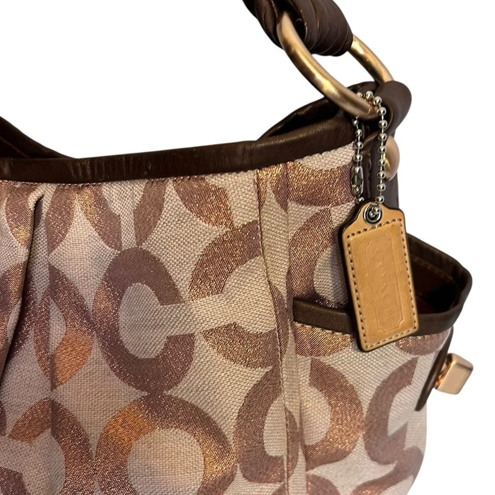 Coach Parker Rose Gold Op Art Signature Logo Hobo Shoulder Bag Y2K Purse 13508 - Picture 4 of 15